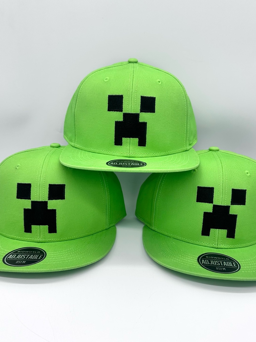 Lot of 3 Minecraft Creeper Snapback Hats Bioworld Green Gamer Caps OSFM New